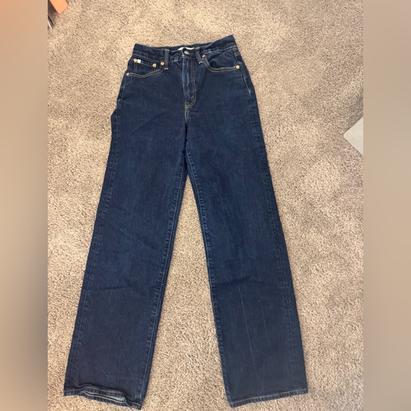 AE77 Stovepipe Dark Blue Straight Leg Jeans with High Waist - Picture 8 of 8